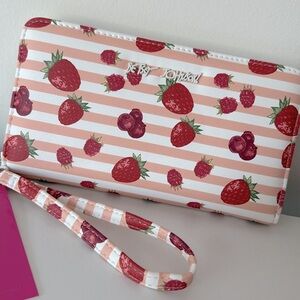 Betsey Johnson Strawberry Zip Around Wristlet Wallet NWT